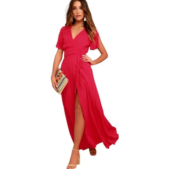 Lulus Much Obliged Red Wrap Maxi‎ Dress Women's XS - Picture 1 of 11